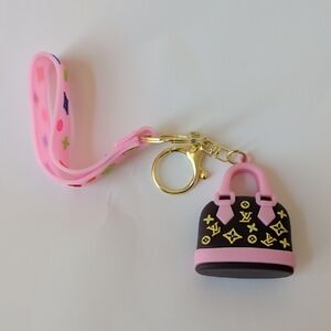 FASHION Pink and Black Keychain with Gold Accents